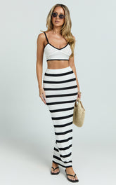 Jamil Two Piece Set - Stripe Column Maxi Skirt And Strappy Corset Crop Knit in White