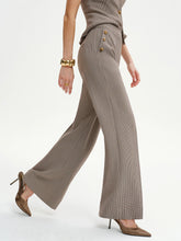 Houndstooth Metal Detail Mid-Waist Pants