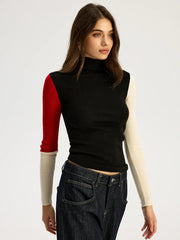 High Neck Color Block Sweater