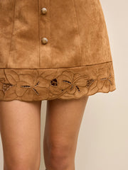 Suede Effect Floral Embroidered Sleeveless Mini Dress