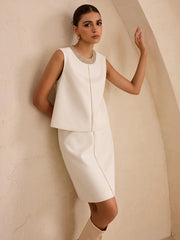 Hand-Beaded Sleeveless Top and Skirt Set