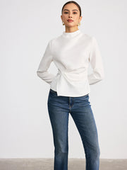 Long-Sleeve Twist Mock Neck Top
