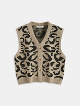 Leopard Print Wool Blend Sweater Vest