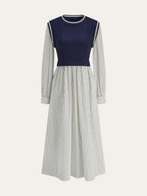 2 in 1 Cable-Knit Paneled Striped Midi Dress