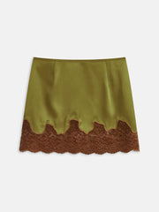 Lace Panel Satin Mini Skirt
