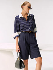Contrast Collar & Cuff Striped Shirt