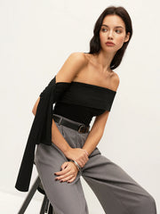 Asymmetrical Off-Shoulder Top With Side Tie