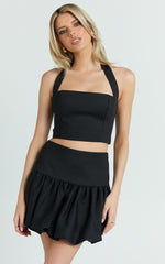Abellina Top - Wide Neck Halter Crop Top in Black