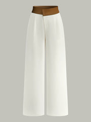 Faux Leather 2-Tone Waist Wide-Leg Pants
