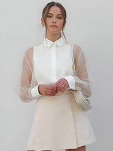 Semi-Sheer Puff Sleeve Organza Shirt