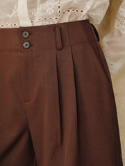 Double Button High-Waist Pleated Shorts