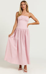 Jerah Midi Dress - Ruched Bust Full Skirt Dress in Pink