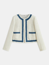 Tweed Contrast Trim Round Neck Blazer