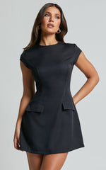 Wyatt Mini Dress - Short Sleeve Corset A Line Dress in Black