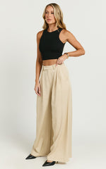 Clarke Pants - High Waist Wide Leg Pants in Stone