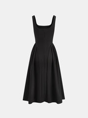Sleeveless Square Neck Diamond Trim Flare Dress