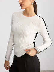 Reversible Two-Tone Textured Wool Blend Sweater