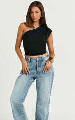 Renner Top - Gathered Extended One Shoulder Top in Black