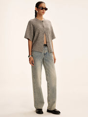 Wool-Blend Short-Sleeved Cardigan