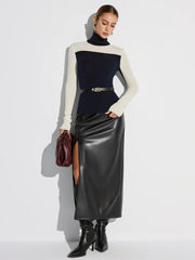 Turtleneck Two-Tone Wool Blend Knit Top