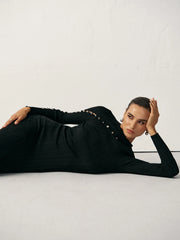 Textured Pearl Wool Blend Fitted Sweater Dress