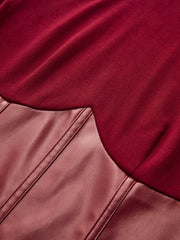 Faux Leather Corset Paneled Mock Neck Top