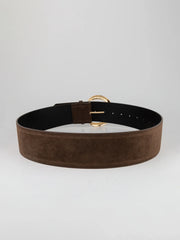 Gold Crescent Buckle Wide Suede Belt