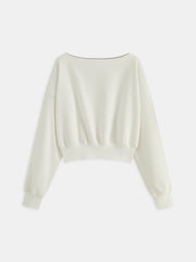 Off-Shoulder Cropped Fleece-Lined Sweatshirt