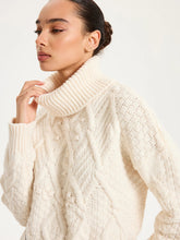 Fringe Hem Cable-Knit Turtleneck Sweater