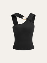 Asymmetric Strap Metal Ring Detail Top