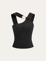 Asymmetric Strap Metal Ring Detail Top