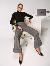 Mid-Waist Cuffed Wide-Leg Pants