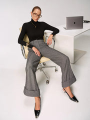 Mid-Waist Cuffed Wide-Leg Pants