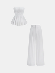 Cotton Mid-Waist Wide-Leg Pants With Pockets