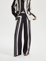 Contrast Striped Mid-Waist Wide-Leg Pants