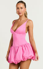 Aaliyah Mini Dress - Drop Waist Plunge Lace Back Dress in Pink