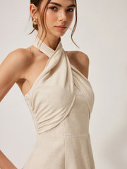 Cotton & Linen Crisscross Neckline Dress