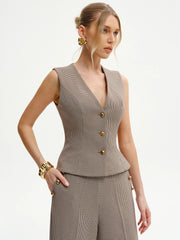 Houndstooth V-Neck Button Vest