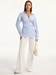 Striped Wrap Back Tie Shirt