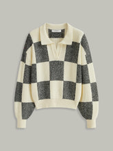 Checkered Wool Blend Polo Knit Top