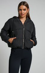 Helgi Jacket - Hooded Puffer Jacket in Black