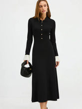 Contrast Cuff Collared Knit Maxi Dress