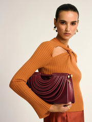 Curved Striped Handle PU Leather Bag