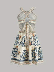 Floral Print Backless Dress