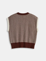 Herringbone Pattern Sleeveless Knit Vest