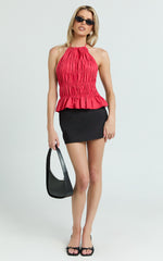 Kaiden Top - Halter Neck Backless Ruched Top in Red