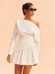Asymmetric One-Shoulder Top and Ruffled Skirt Set