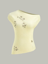 Off-Shoulder Knit Top with Crystal Embellishments