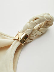 Braided Strap Draped Collar Crop Top