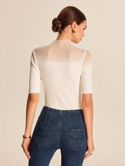 Sheer Ribbed Mock Neck Top